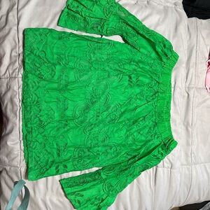 New York & Company Bright Green Lace Blouse